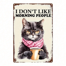CIFbuy Vintage Black Cat Drinking Coffee Metal Sign 8x12 Inch, Antique Tin Plaque With Glasses For Home Kitchen Cafe Bar Garage Decor TikTok, TikTok
