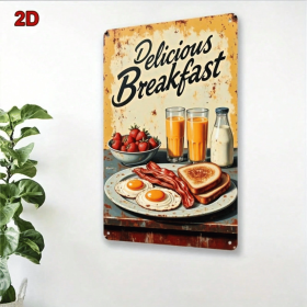 CIFbuy 1PC 8x12 Inch Vintage Metal Sign, Fried Eggs Bacon Toast Breakfast Wall Art, Waterproof Rustproof Iron Plaque, Retro Kitchen Dec TikTok, TikTok