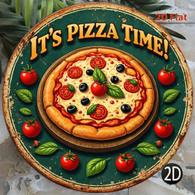 CIFbuy 1pc 2D Flat Round Sign Pizza Time Retro, "Decorative Plaque 8x8in" Delicious Pizza, Party Kitchen Restaurant Bar Wall Art Home DecorTikTok