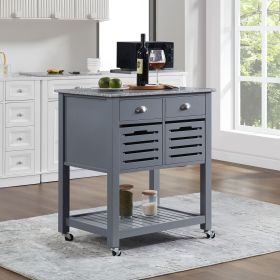 Mobile Rolling Kitchen Island Trolley Serving Cart with Underneath Drawer & Slide-Out Wire Storage Basket