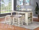 Modern Contemporary 5pc Counter Height High Dining Table w Storage Shelves High Chairs And Stools Wooden Kitchen Breakfast Table Dining Room Furniture