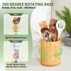 Wooden Utensil Holder, 360°Rotating 7.3'' Large Utensil Holder for Kitchen Counter, Kitchen Utensil Organizer, Utensil Crock