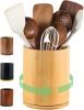 Wooden Utensil Holder, 360°Rotating 7.3'' Large Utensil Holder for Kitchen Counter, Kitchen Utensil Organizer, Utensil Crock