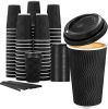 16 oz Disposable Coffee Cups with Lids, 50 Pack Insulated Hot Cups To Go Paper Coffee Cups with Lids and Straws