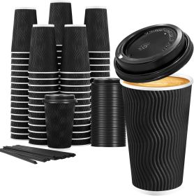 16 oz Disposable Coffee Cups with Lids, 50 Pack Insulated Hot Cups To Go Paper Coffee Cups with Lids and Straws