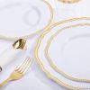350pcs White and Gold Plastic Plates - Gold Plastic Dinnerware Set Includes 50 Dinner Plates, 50 Dessert Dinnerware, 50 Cups