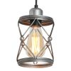 Industrial Pendant Lighting for Kitchen Island, Rustic Mini Cage Pendant Light, Farmhouse Pendant Lamp with Silver Grey Adjustable for Dining Room