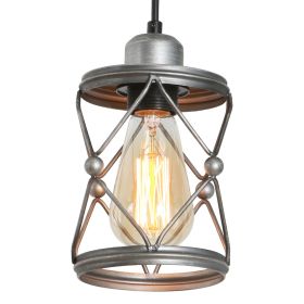 Industrial Pendant Lighting for Kitchen Island, Rustic Mini Cage Pendant Light, Farmhouse Pendant Lamp with Silver Grey Adjustable for Dining Room