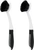 Dish Brush with Handle, 2 Pack Scrub Brushes with Built-in Scraper for Cleaning Kitchen, Pots, Pans and Sink, Scrubber Washing Tools, Black