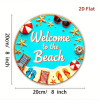 CIFbuy Welcome To The Beach Metal Sign 8x8 Inch Vintage Seaside Vacation Decor, Coastal Summer Wall Art Plaque, Round Home Decoration TikTok, TikTok