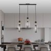 25" Modern Black and Gold 3-Light Pendant Chandelier, Adjustable Hanging Lights with Cylindrical Mesh Shades, E26 Base, Ideal for Dining Room