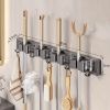 2 Pack Heavy Duty Mop and Broom Holder, Adjustable Gold Metal Wall Mount Cleaning Tool Storage Rack with Hooks for Kitchen, Laundry Room