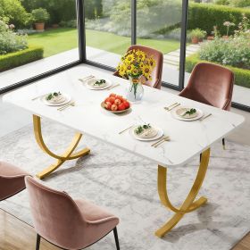 Modern Dining Table Kitchen Table with Faux Marble Table Top