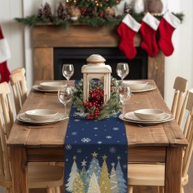 Christmas Table Runner 13x72 Inch, Xmas Trees Snowflakes Winter Holiday Decorative Farmhouse Table Decorations for Kitchen Dinning (Color: Blue)